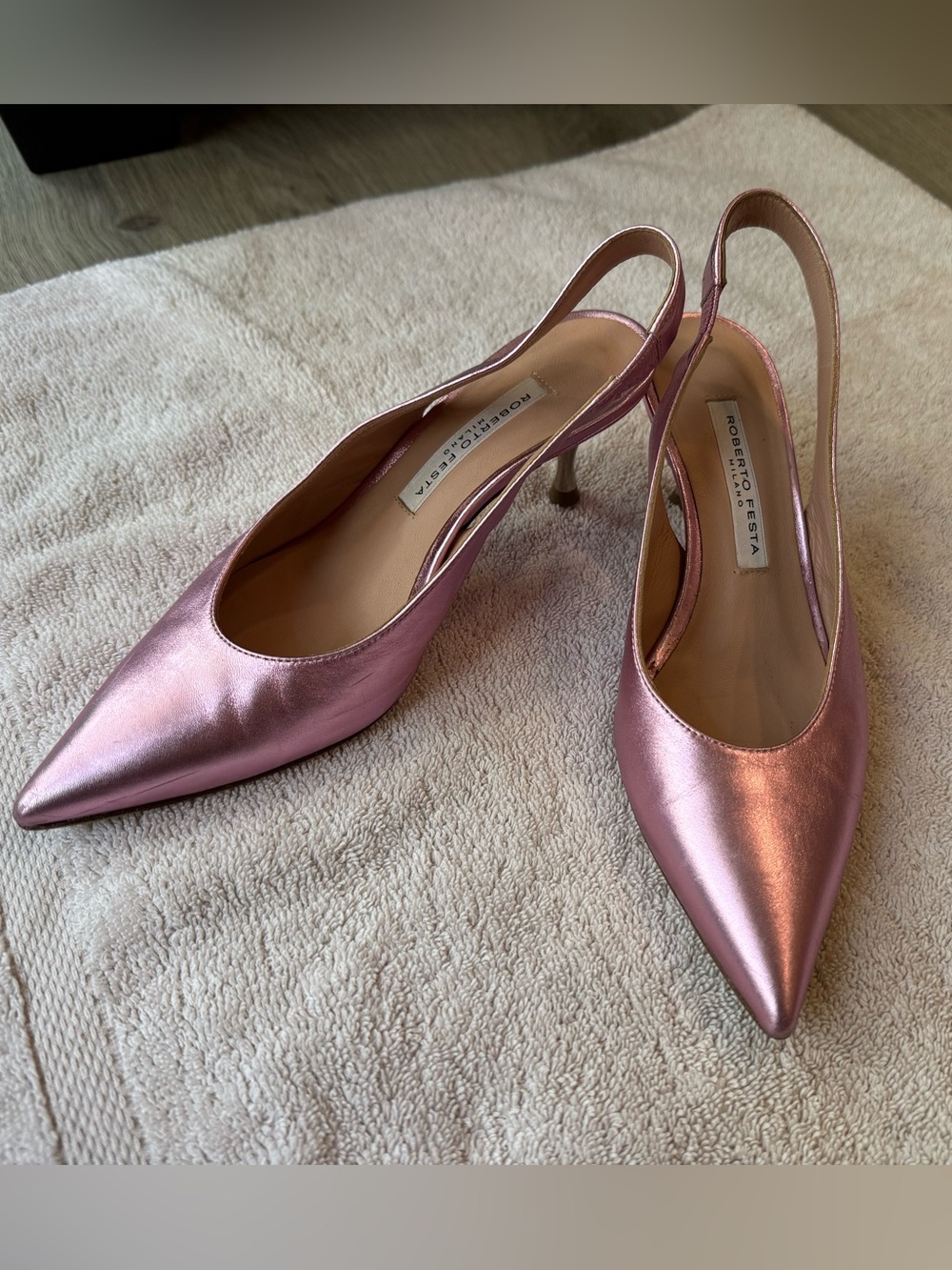 Roberto Festa Pink Metallic Slingback Pumps